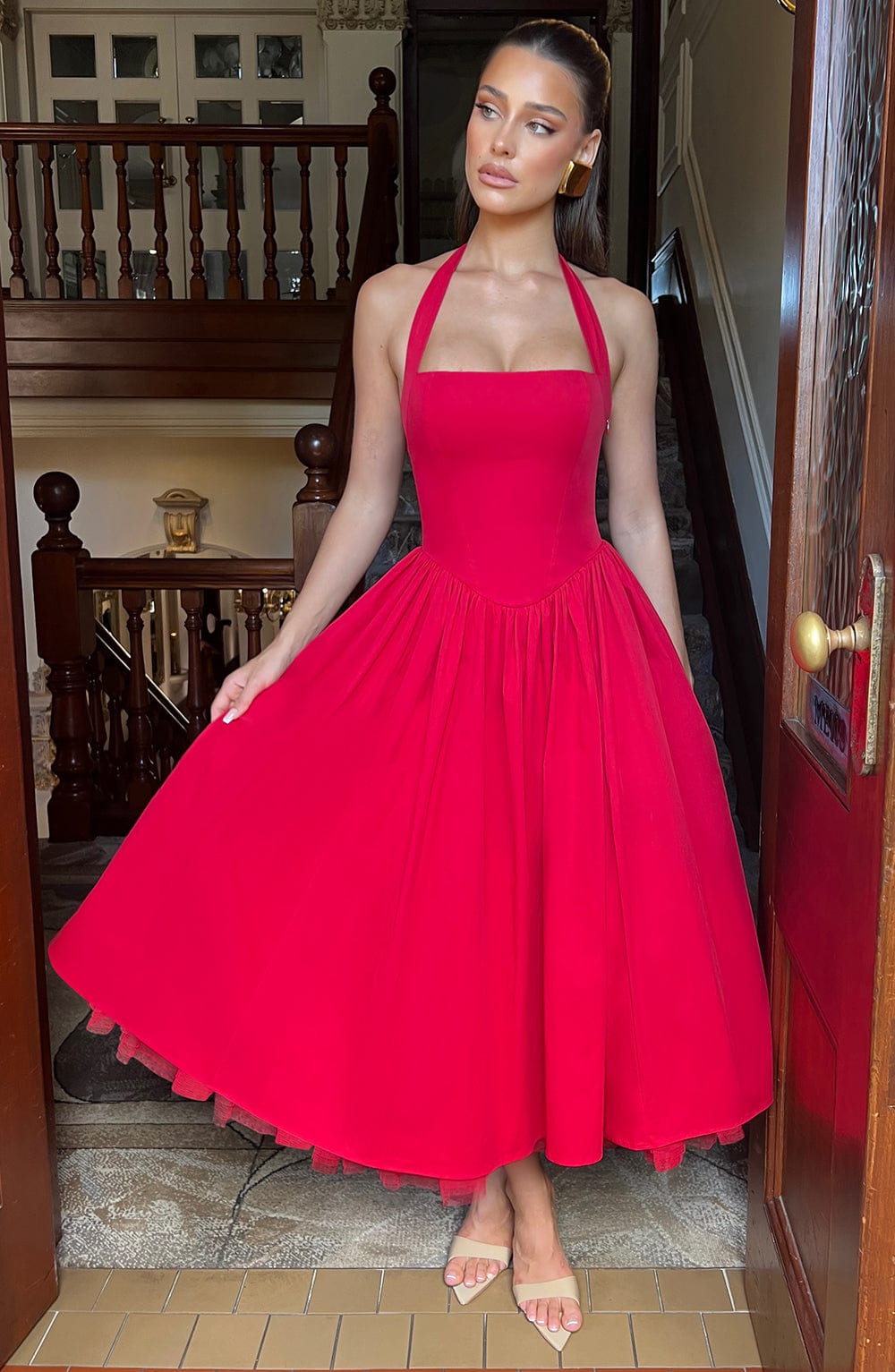 Cressida Midi Dress - Red - Napalia