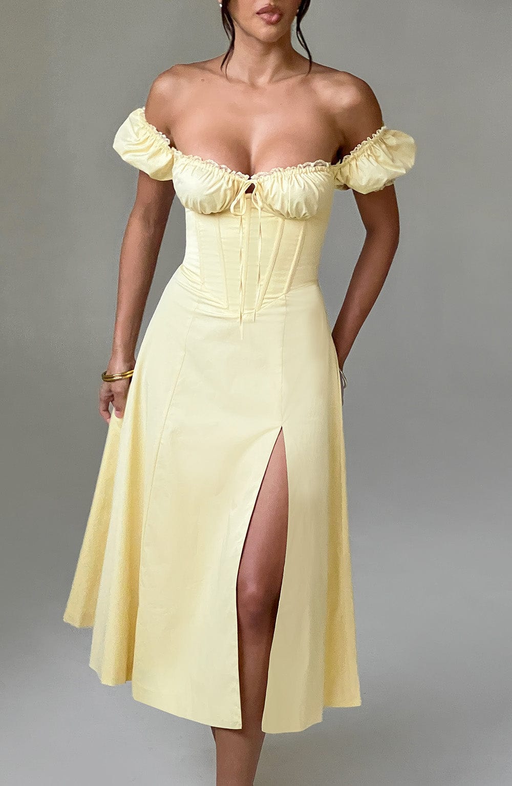 Courtney Midi Dress - Lemon - Napalia