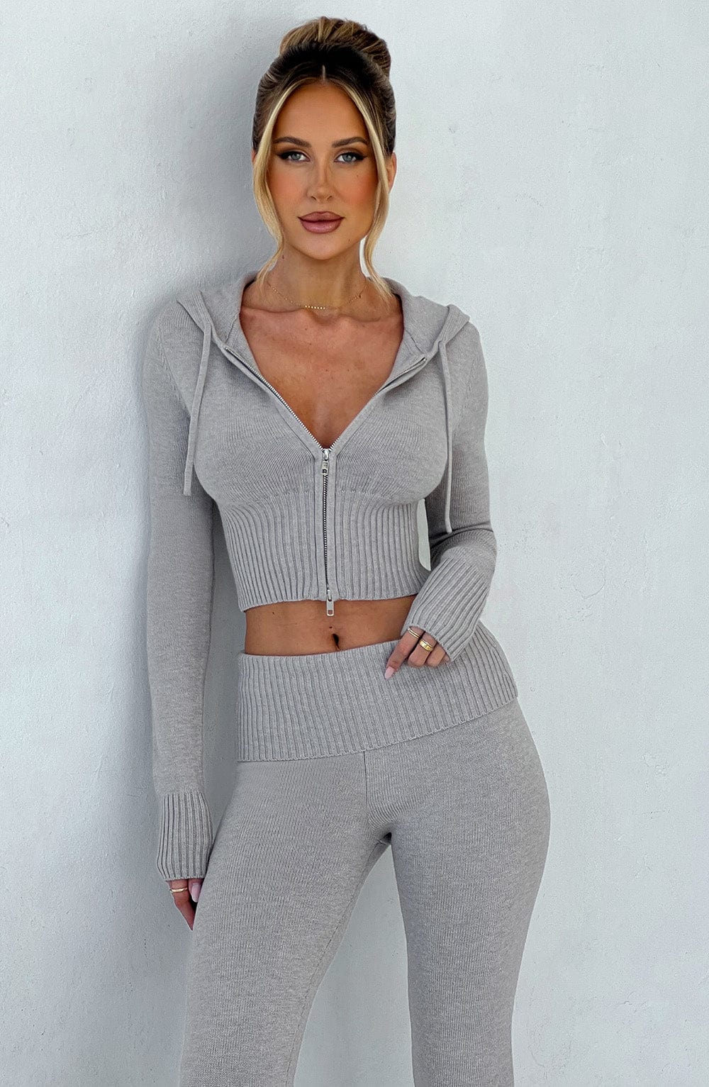 Portia Knit Hoodie - Light Grey Marl - Napalia